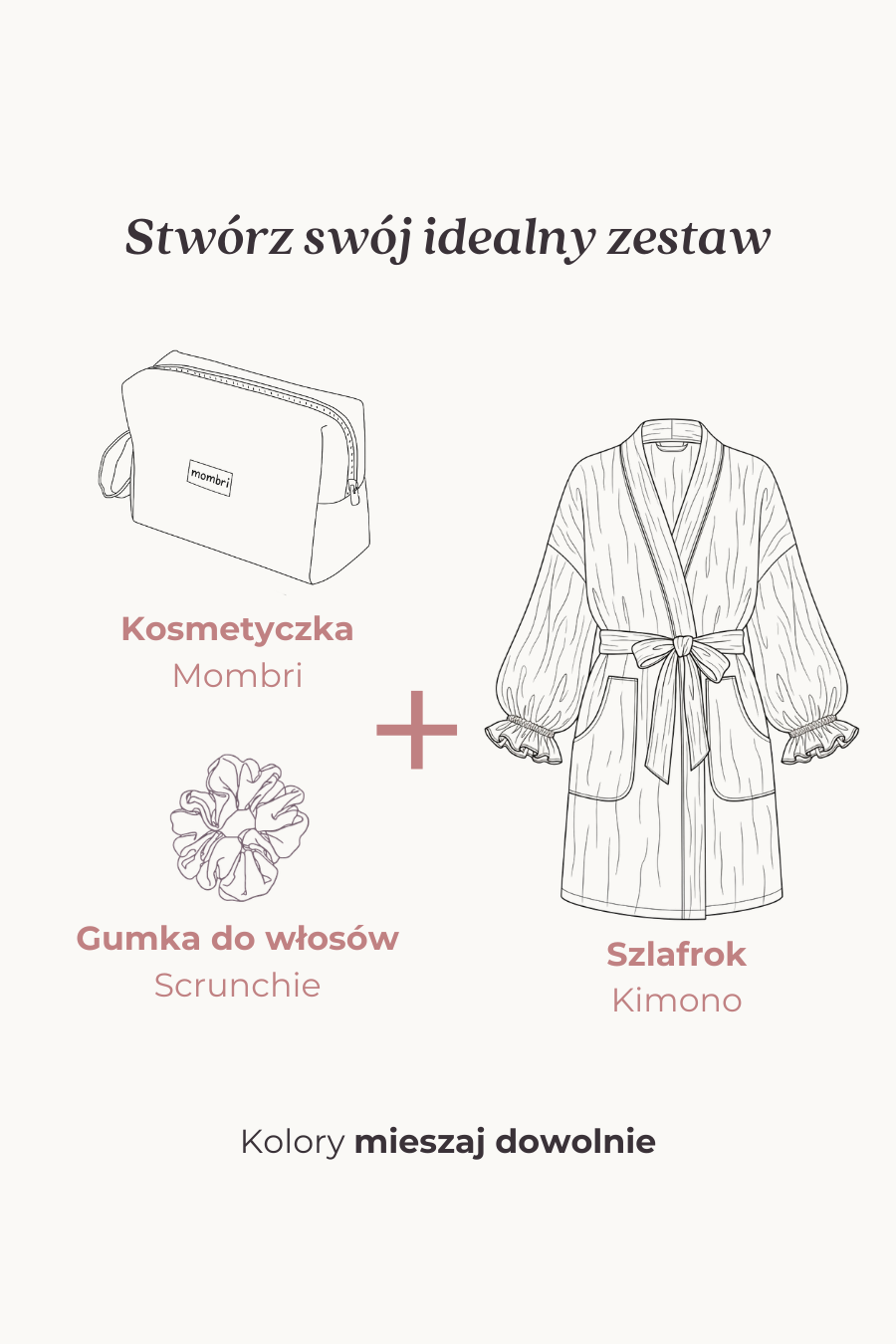 Zestaw Kimono + Kosmetyczka + Scrunchie