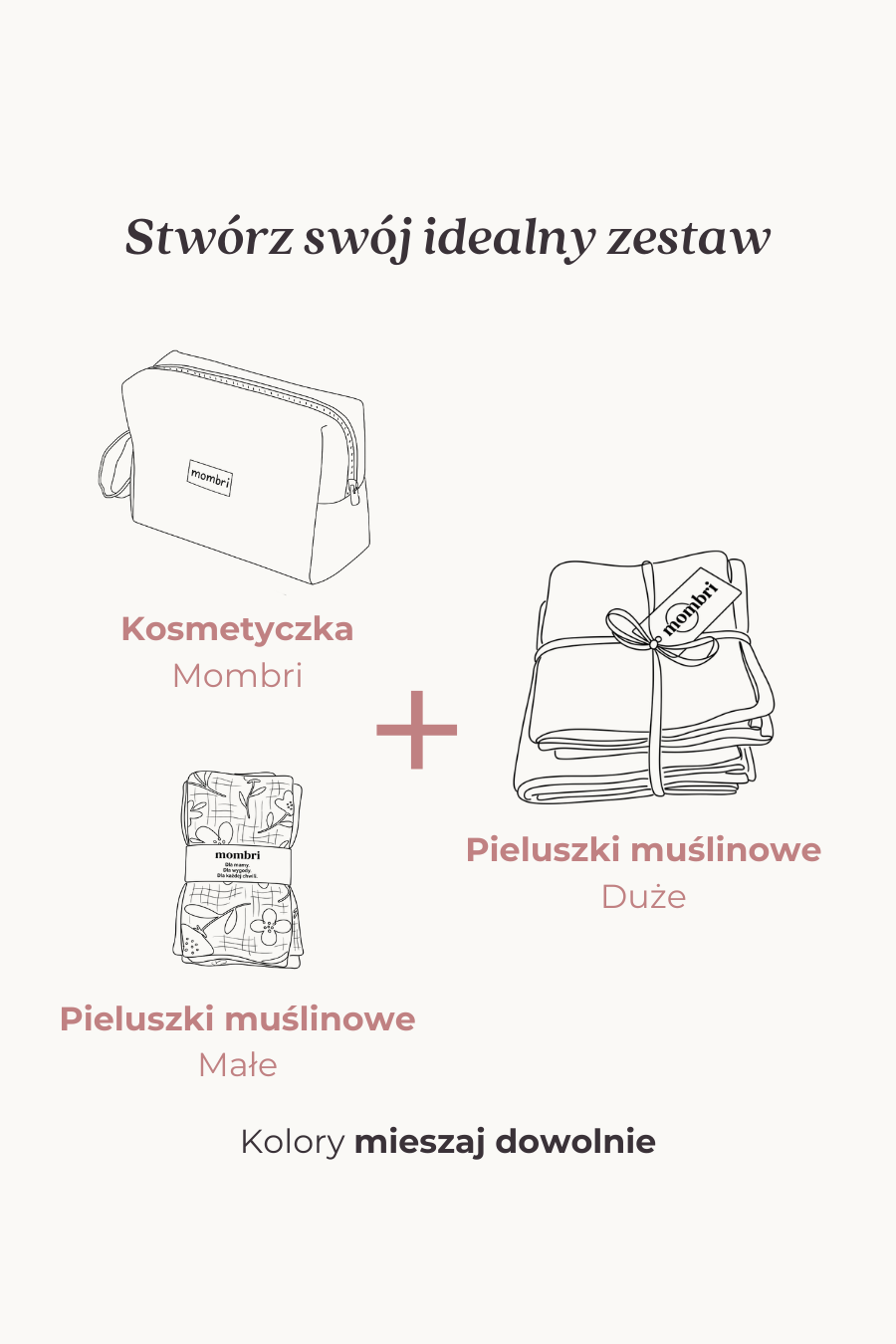 Zestaw Kosmetyczka + Pieluszki muślinowe duże + małe